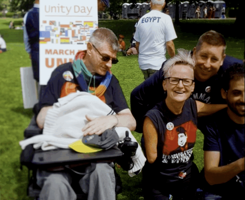 Kevin Caulfield, Tara Flood, Ali Buhdeima, and Cllr Stephen Cowan seen at the Unity Day event in Hammersmith
