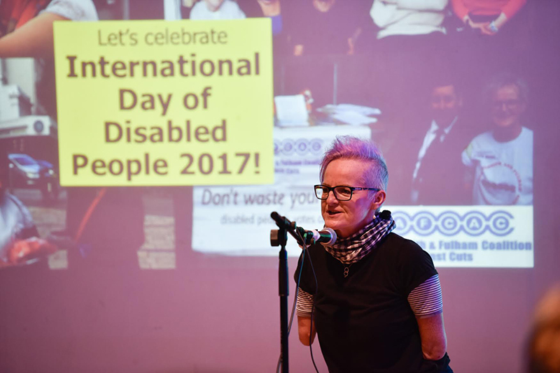 Tara Flood, Chair of the Disabled People’s Commission, speaking at the International Day of Disabled People on 3rd December 2017. Photographer: Justin Thomas